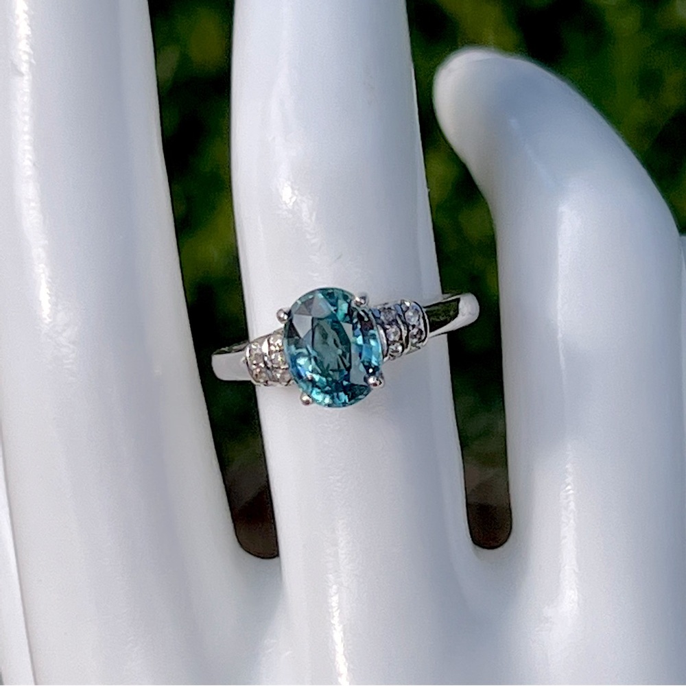 Cambodian Blue Zircon White Zircon Sterling Silver Ring - Picture 5 of 13